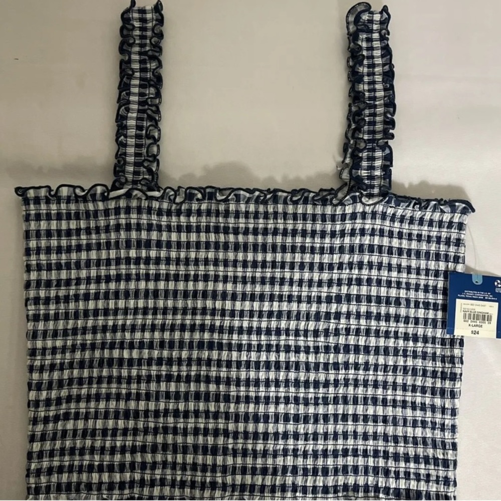 Arizona Womens Blue Plaid Check Tube Top Crop Stretchy Blouse Top Size XXL - Picture 1 of 5